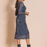 Megan Salmon Floral Mesh Ruched Tee Dress