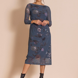 Megan Salmon Floral Mesh Ruched Tee Dress