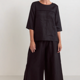 SEE SAW Linen 3/4 Sleeve Seam Detail Top