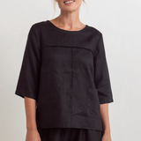 SEE SAW Linen 3/4 Sleeve Seam Detail Top