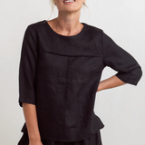 SEE SAW Linen 3/4 Sleeve Seam Detail Top