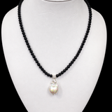 ELFY Black Lava Rock and Pearl Necklace