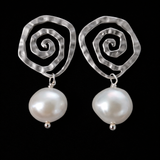 ELFY Silver Scroll & Pearl Earrings