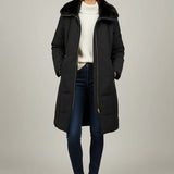 Sabena  Long Line Puffer Coat with Fur Trim