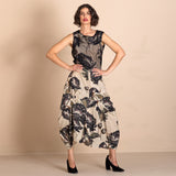 Megan Salmon Black Roses Origami Skirt