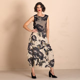 Megan Salmon Black Roses Origami Skirt