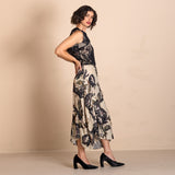 Megan Salmon Black Roses Origami Skirt