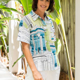 SEE SAW Linen Short Sleeve Deep Hem on Cuff Shirt