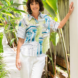 SEE SAW Linen Short Sleeve Deep Hem on Cuff Shirt