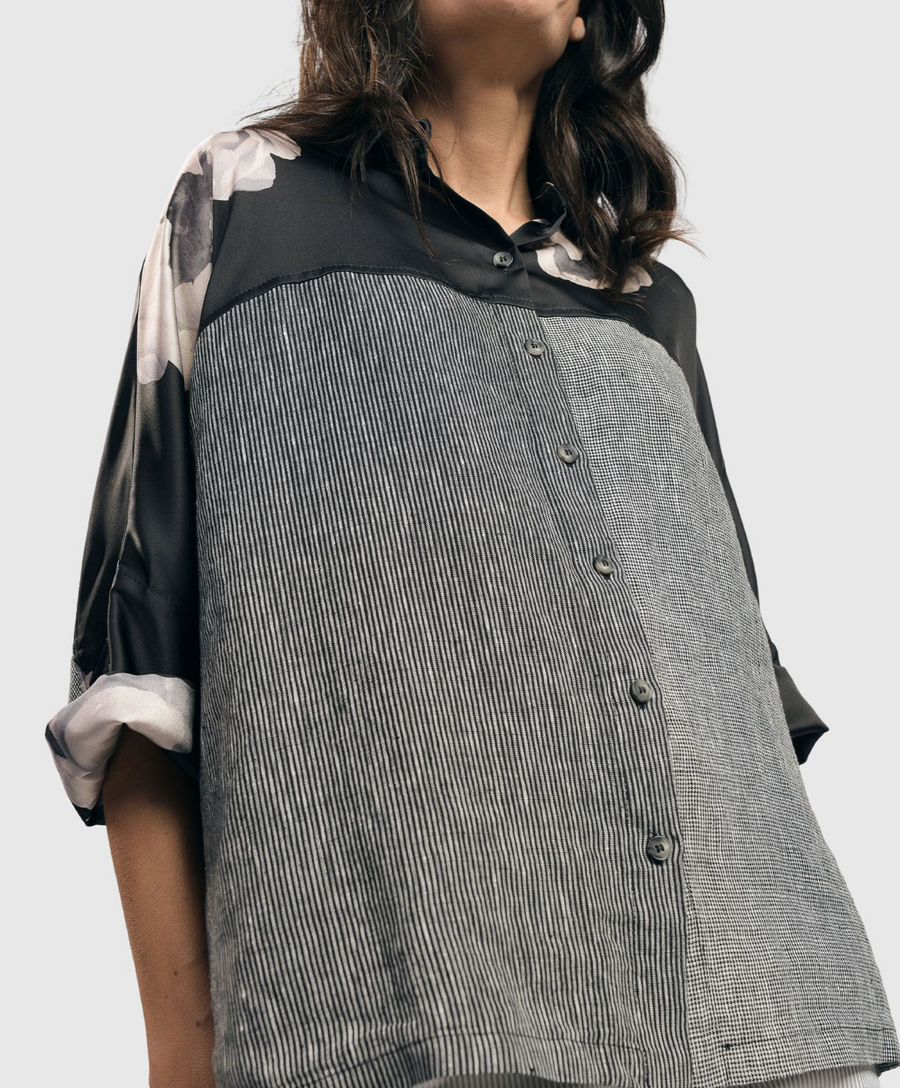 Alembika Rose Yoked Linen Shirt In Grey
