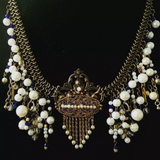 Reconstructed Bling Vintage Blue Glass and Pearl Necklace