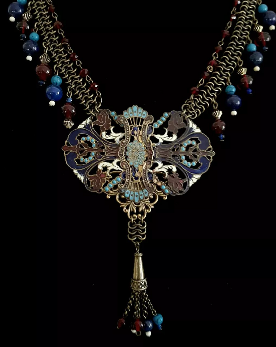 Reconstructed Bling Vintage Cloisonne Necklace