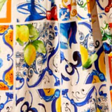 Le Strada Gathered Collar Majolica Print Dress