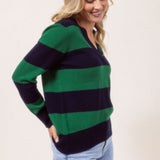 See Saw Merino V Neck Block Stripe Sweater