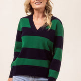 See Saw Merino V Neck Block Stripe Sweater