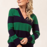 See Saw Merino V Neck Block Stripe Sweater