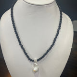 ELFY Black Lava Rock and Pearl Necklace