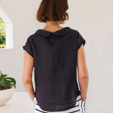 SEE SAW Linen Pleat Front Cowl Neck Top