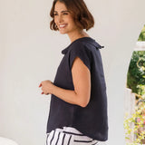 SEE SAW Linen Pleat Front Cowl Neck Top