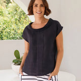 SEE SAW Linen Pleat Front Cowl Neck Top